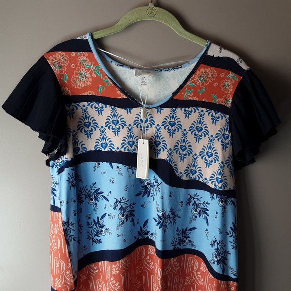 Cupio Top | Blue Tan Orange Floral | New! Small - Picture 3 of 14
